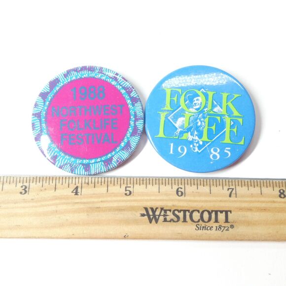 Northwest Folklife Festival Pinback Buttons 1985 1988 Vintage Pin Lot - Picture 5 of 6